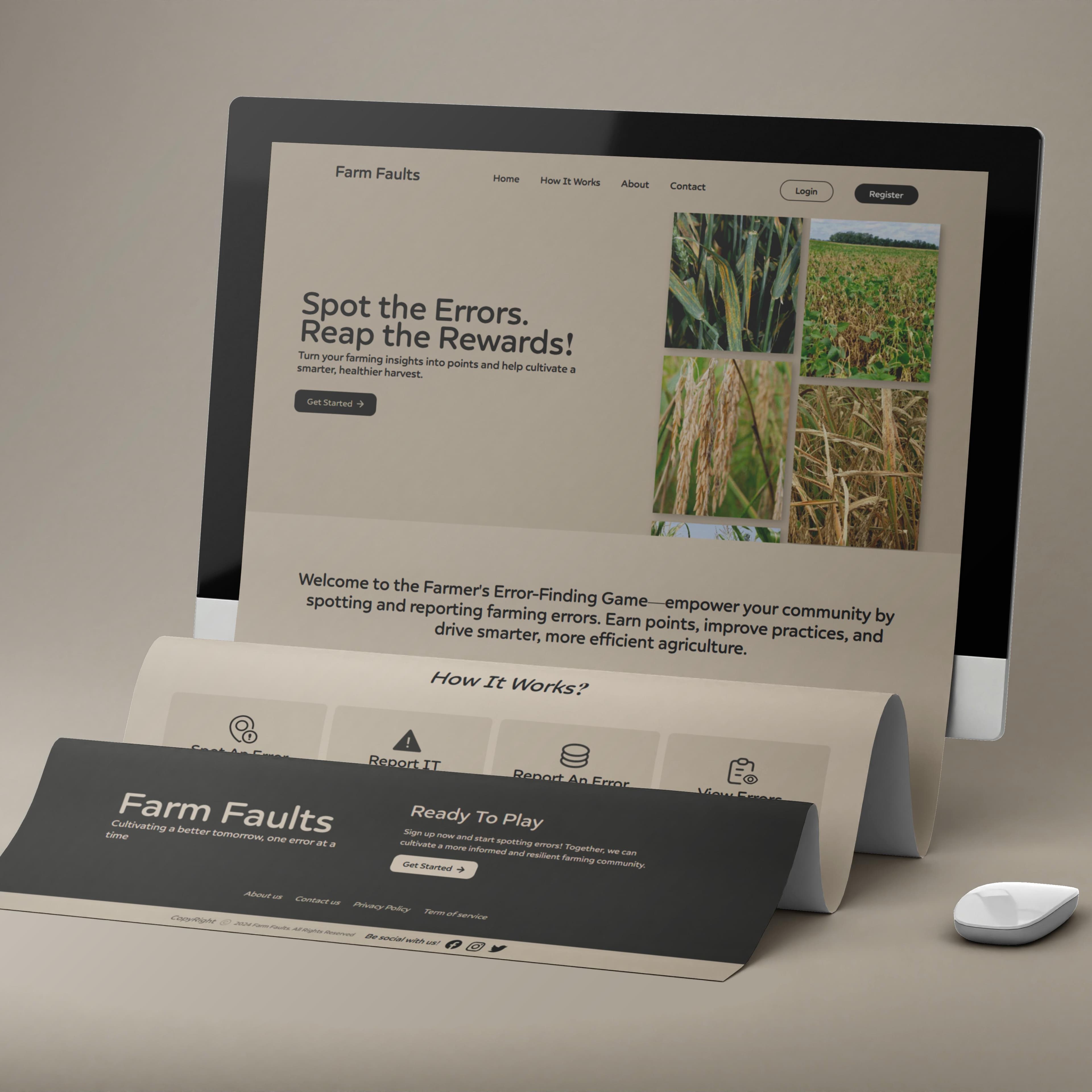 FarmFault agricultural marketplace, shown on a desktop mockup